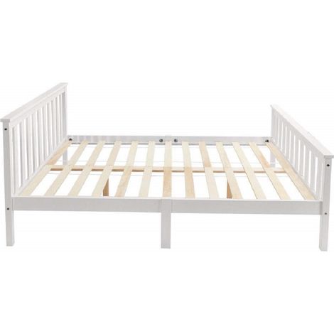 Letto per Adulti, Letto Matrimoniale 140×200 cm con Struttura Stabile, senza Materasso, in Legno Massello, Bianco (1/5)