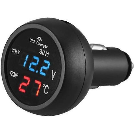 1. 12/24V LED-USB-Ladegerät mit digitalem Voltmeter und Thermometer für das Auto, 3-in-1-Digitalanzeige.
