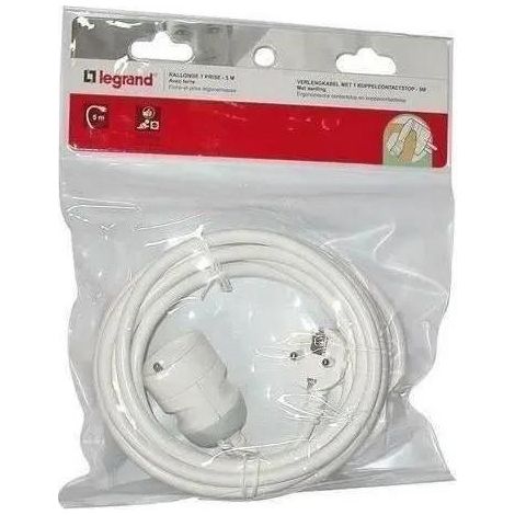 Legrand Cable de extensión eléctrico ergonómico blanco 5 metros