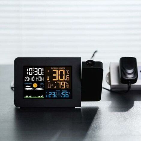 Station météo sans fil, thermomètre et hygromètre avec capteur, horloge météo à projection, thermomètre intérieur/extérieur avec radiocommande RCC, réveil double (1/4)