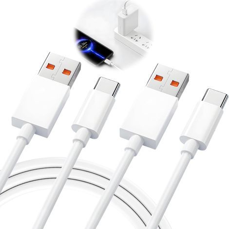 2er-Pack USB-C-Kabel (6A/120W Turbo-Laden), 2 m langes USB-C-Kabel, Typ-C-Schnellladekabel für Datenübertragung, kompatibel mit iPhone 11T/12T/13T/14T/15, Note 14/13/12/11/10/Mi 11 Lite (1/5)