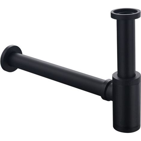 Siphon de lavabo noir 1 1/4' x Ø 32 mm – Siphon anti-odeurs chromé réglable – Tube en laiton massif avec joints en silicone