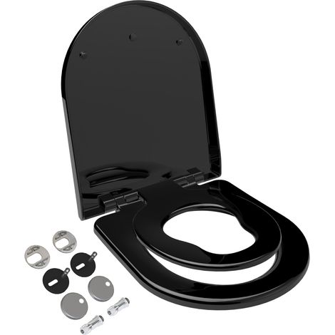 Abattant WC Familial Forme en D, Lunette de Toilette avec Siège Enfant Magnétique, Frein de Chute et Charnière Réglable, Siège de Toilette pour Adultes et Enfants, Démontage Rapide - Noir
