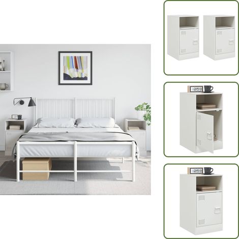 Nachttische 2 Stk. Weiß 34,5x39x62 cm Stahl - Nachttisch - Wohnzimmer Dekoration - Schlafzimmermöbel - Weißer Nachttisch - Stahlschrank (1/5)