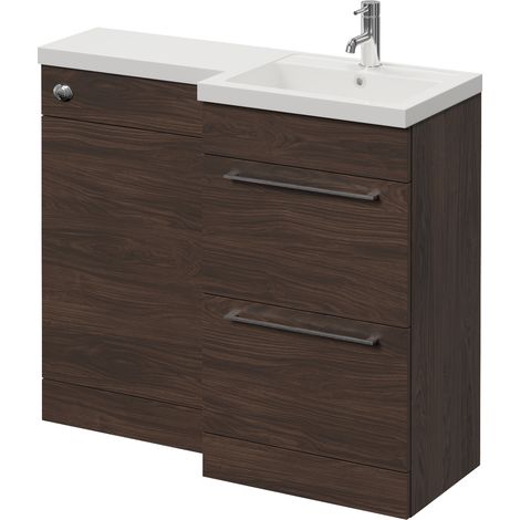 Napoli 390 Brown Oak 1000mm 2 Drawer Vanity Unit Toilet Suite with Right Hand Square Lucia Basin - 1000mm - Chrome 320mm HandleWithout Kingston Toilet Pan