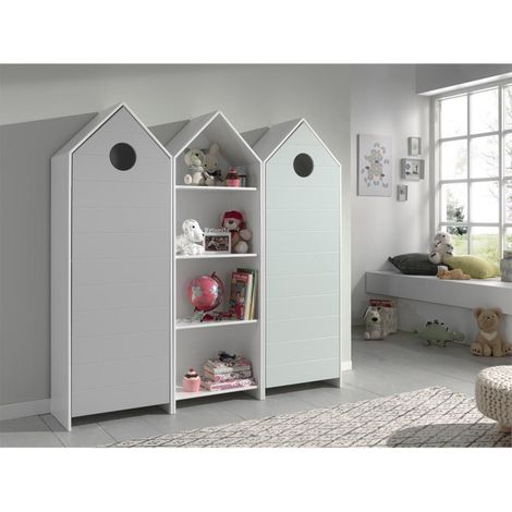 Pack - Étagère Enfant & 2 Armoires "Casami" Blanc, Gris & Menthe (1/4)