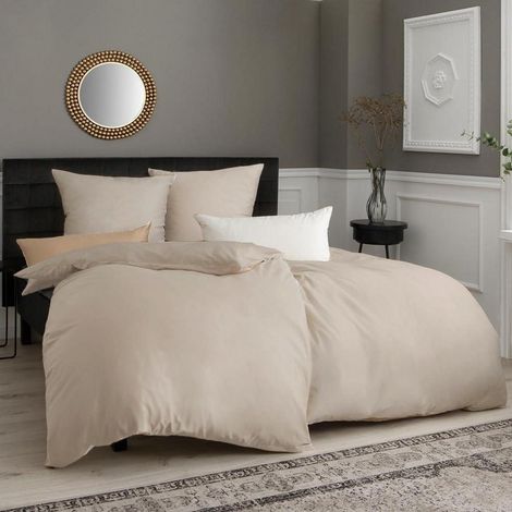 Bettwäsche-Set 4-teilig Mikrofaser Bügelfrei 135x200 cm Beige
