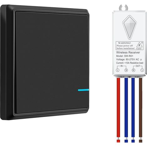 Interrupteur et récepteur sans fil 230 V - Noir - Portée : 400 m - Étanche IP66 - Pour salle de bain, cuisine, jardin et éclairage extérieur - 10 A/1000 W (1/5)