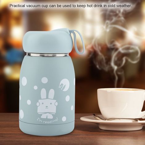 Blaue, isolierte Edelstahl-Trinkflasche mit niedlichem Hasenmotiv, Thermos-Kaffeebecher, 500 ml, wiederverwendbare Wasserflasche für Büro und Reisen. (1/5)