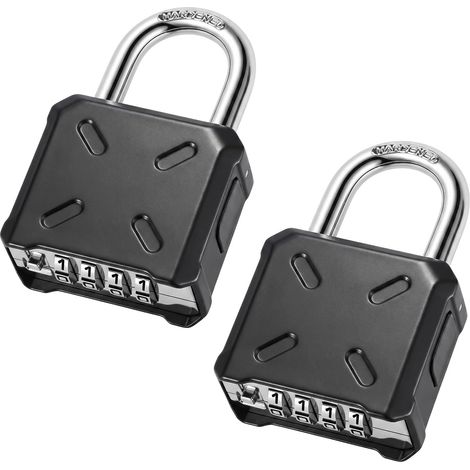 Gros Cadenas Code Exterieur, Ouverture à une Main - Lot de 2 Manille Pleine de 8 mm, Code Caché en Bas, Etanche, Résistant Intempéries, Cadenas Code Exterieur pour Casier Portail Garage (1/5)