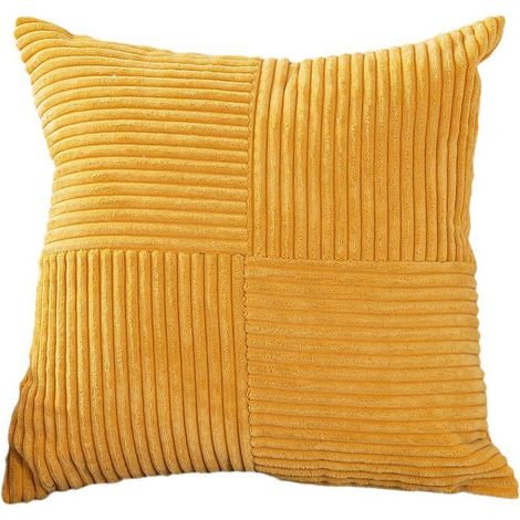 Housse de coussin en velours côtelé jaune 45x45 cm, rayée, moderne, décorative pour salon, chambre, canapé.