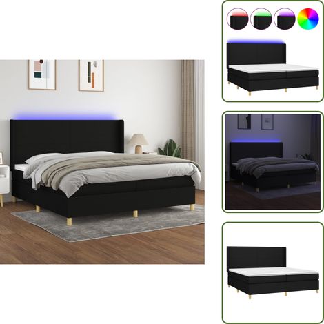 Sommier à lattes de lit matelas et LED Noir 200x200 cm Tissu - Sommier Tapissier - Lit Plateforme - Lit Avec Rangement - Matelas À Ressorts Ensachés - Éclairage LED (1/5)