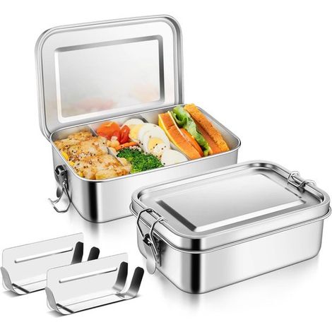 Boîte de conservation alimentaire en acier inoxydable 1400 ml - Boîte à lunch pour la préparation des repas - Boîte à bento - Boîte à lunch en acier inoxydable - Étanche et compatible lave-vaisselle - (1/5)
