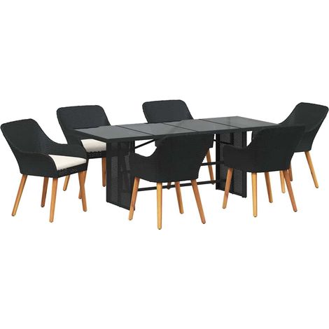 vidaXL Ensemble de salle à manger pour jardin 7 pcs Noir polyrotin