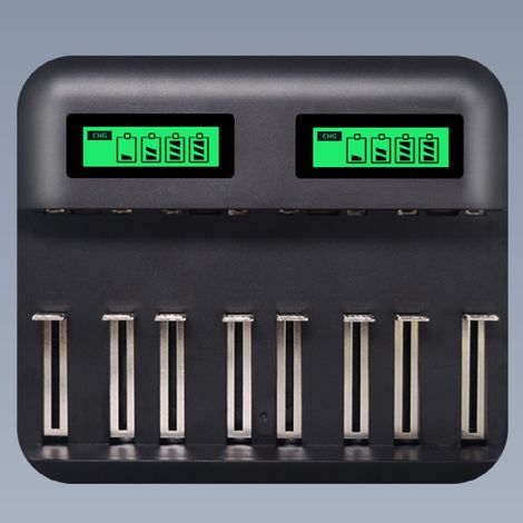 8 Slots Chargeur AA AAA Piles C D Batterie rechargeable, Chargeur de batterie USB intelligent multifonction LCD (1/5)
