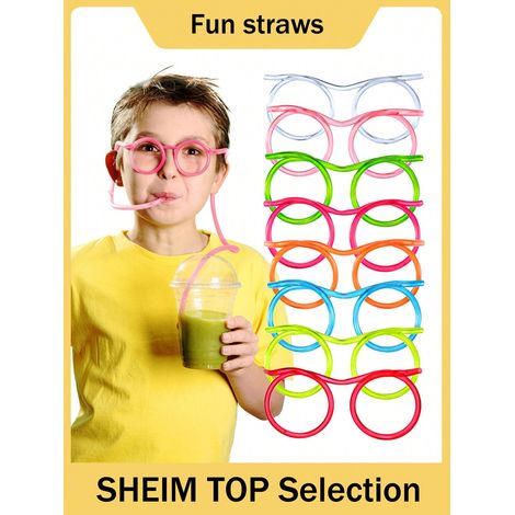 Paille à Lunettes Extra-Longue et Souple, Paille Amusante et Originale Sans Goût, Accessoire Flexible pour Boissons, Idéale pour Fêtes et Cadeaux Gag (Transparente, Saint-Valentin) (1/4)
