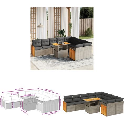 10-tlg. Garten-Sofagarnitur mit Kissen Grau Poly Rattan - Gartensorte - Outdoor Möbel - Lounge Set - Esszimmergarnitur - Gartenmöbelset - Home & Living (1/3)