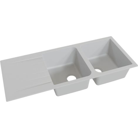 Évier RESIROC avec 2 bacs + égouttoir 116cm - gris (1/3)