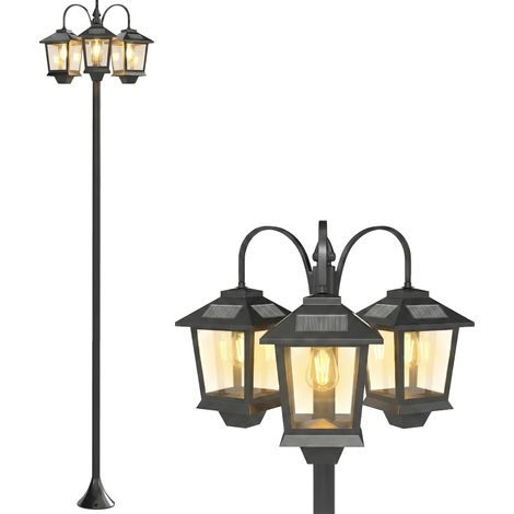 Outsunny farola solar exterior de jardín con 3 cabezales luz solar de exterior de aluminio con encendido/apagado automático IP44 40x34,5x188 cm negro
