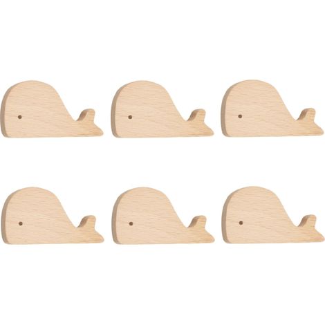 Juego de 6 tiradores de madera con forma de medusa y ballena para niños, puertas de armarios, cajones y muebles de madera. Tirador de ballena con un solo orificio (7,1 x 4,0 cm).