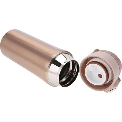 Gourde isotherme inoxydable 350ml dorée, bouteille thermos café thé, gobelet voyage portable, maintien chaud froid, mug acier inoxydable. (1/5)