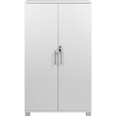 White wooden Filing cabinet with 2 shelves - 2 Door Lockable Filing Cabinet - Tall wood Office Storage Cupboard Organiser - Strong and Sturdy Shelving Unit 1200mm(h) x 700mm(w) x 350mm(d) (1/5)