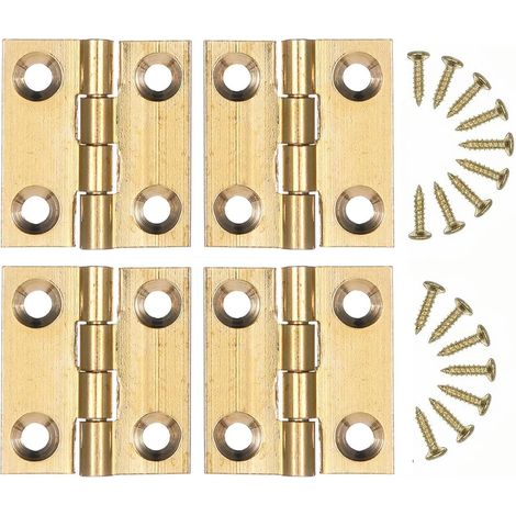 Lot de 4 petites charnières en laiton doré avec vis et design pliable pour boîtes en bois et portes de placard (1/5)