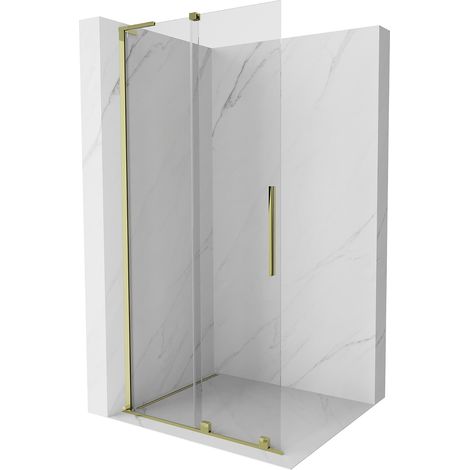Mexen Velar L Duschwand Schiebetür Walk-in 90 x 200 cm, transparent 8 mm, gold - 871-090-003-03-50 (1/5)