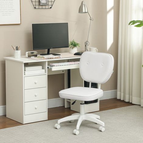 Silla de oficina sin reposabrazos, silla de escritorio, altura regulable, giro de 360°, 46 x 59 x 82-92 cm, blanca