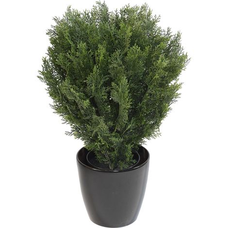Plante artificielle haute gamme Spécial extérieur / Cyprès Buisson Rond Artificiel coloris vert - Dim : 75 x 55 cm