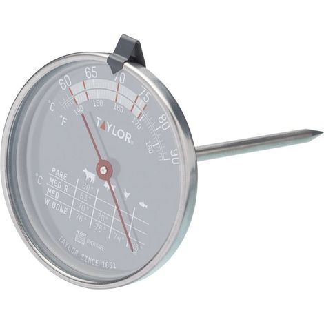 Taylor Pro Termómetro de Horno para Carne, Indicador de Temperatura con Sensor Apto para Horno, adecuado para Carne, Pescado y Barbacoa, Sensor con Tabla de Cocción, Acero Inoxidable
