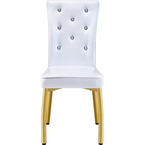 Set de 2 sillas de comedor tapizadas con efecto cocodrilo en PVC blanco y patas doradas MODENUIT (1/5)