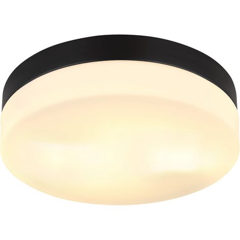 Globo Vranos Plafonnier d'extérieur noir mat IP44, abat-jour en verre opale, 2 x E27