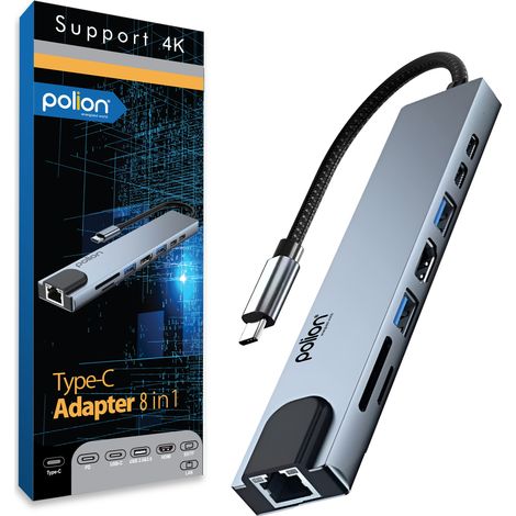 HUB USB-C 2USB-A + 2USB-C + RJ45 + HDMI + SD/TF