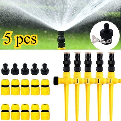 Système d'arrosage automatique rotatif à 360° — Arroseurs pour jardin et pelouse (Réglables 90°/180°/360°) — Lot de 5 (1/5)