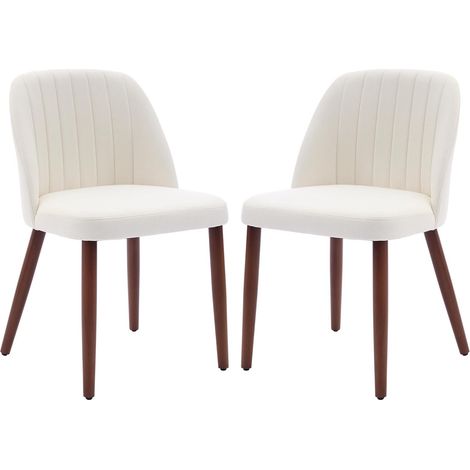 Lot de 2 Chaises de Salle à Manger, Chaise de Cuisine, Chaise de salon, Dossier en Tissu et Pieds en Bois,beige (1/5)