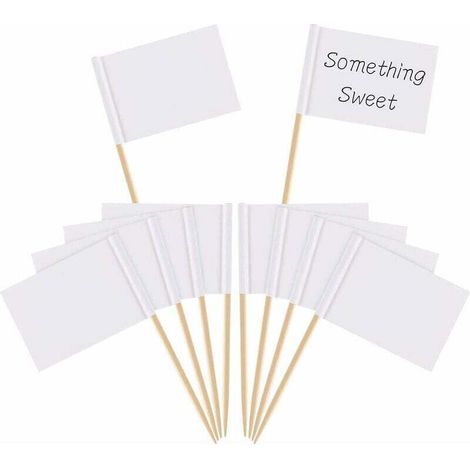 Leere weiße Zahnstocher-Flaggen, Käsemarker, Etiketten, weiß, für Party, Kuchen, Käseteller, Lebensmittel, Vorspeisen (100 Stück), 2,5–3,5 cm, Versailles (1/5)