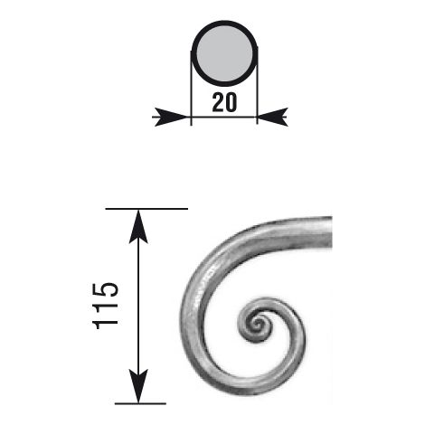 Deco Fer Forge – Crosse pour main courante ronde lisse 115mm – Fer forgé à souder – Finition brut à peindre – Pour rampe d'escalier intérieur/extérieur