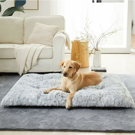 Coussin pour Chien Grand Format CHOYCLIT, Panier Moelleux Gris Clair 110x75x15cm, Lit Canin Antidérapant Lavable, Confort Anti-Stress en Peluche Douce (1/4)