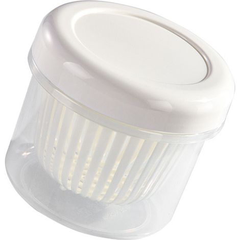 Boîte de rangement multifonction ronde et transparente avec panier d'égouttage pour oignons, gingembre et ail. (1/5)