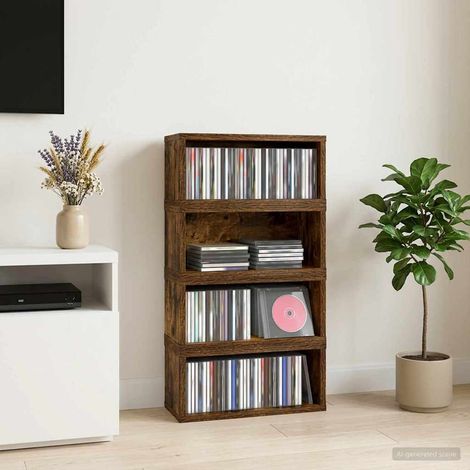 vidaXL CD Storage Rack 4 pcs Smoked Oak 40 x 17 x 17 cm (1/5)