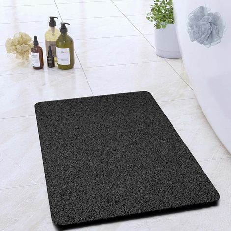Tapis de Douche Antidérapant 40x60 cm - Tapis PVC Luffa à Séchage Rapide - Surface Antiglisse - pour Salle de Bain - Noir (1/5)