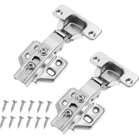 Charnière Invisible Porte Placard 105° - 2PC Charnières à Recouvrement Total avec Amortisseur Intégré, Fermeture Automatique pour Meuble de Cuisine, Armoire (Blanc) (1/5)