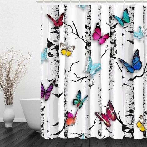 Rideau de Douche - - Motif Papillon - Imperméable - Anti-moisissure - 180 x 200 cm (1/4)