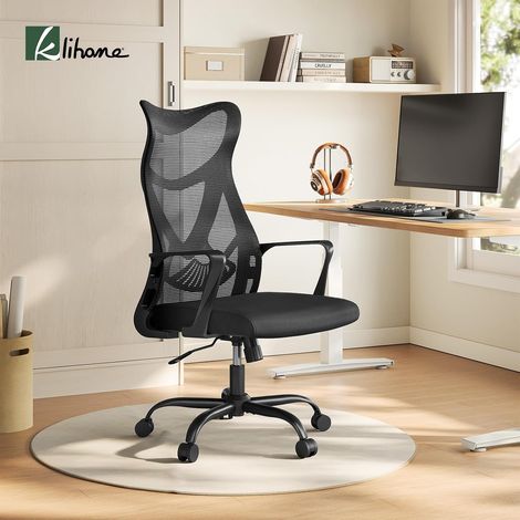 Klihome Adjustable Ergonomic Swivel Office Chair W/Wide  Padded Seat Cushion - Mesh Black (1/5)