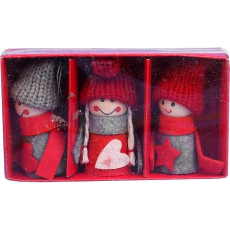 Ciondoli natalizi: un set di statuine di bambini e bambine in rosso e grigio (1/2)