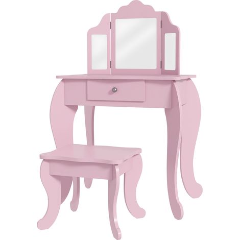 Coiffeuse pour enfants avec tabouret et miroir réglable, pour filles de 3 à 6 ans, avec tiroir, rose (1/5)