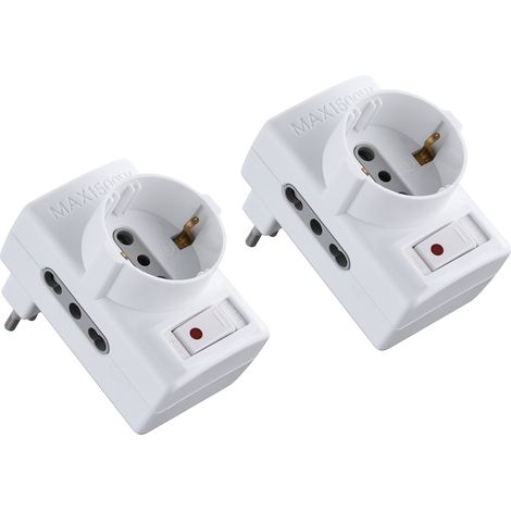 Adaptateur avec interrupteur, Petite fiche, 10 A, Set 2 pièces (1/2)