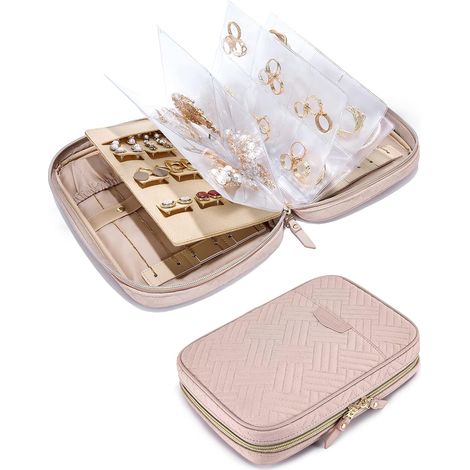 Organisateur Bijoux Voyage - Livre de Rangement Transparent avec Anneaux Métalliques - Pochettes Zippées pour Colliers Boucles d'Oreilles Bagues - 6 Pages Détachables - 1 Pièce (1/5)