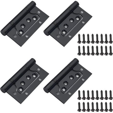 Lot de 4 charnières en acier inoxydable noires avec vis, charnière de porte pliante pour porte en bois, armoire en bois, armoire, 100 mm x 50 mm (1/5)